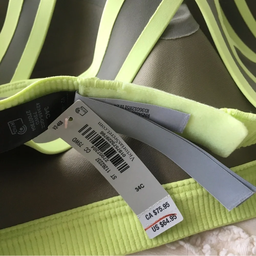 Victoria's Secret Olive Green Seamless Bralette with Lime Trim 34C
